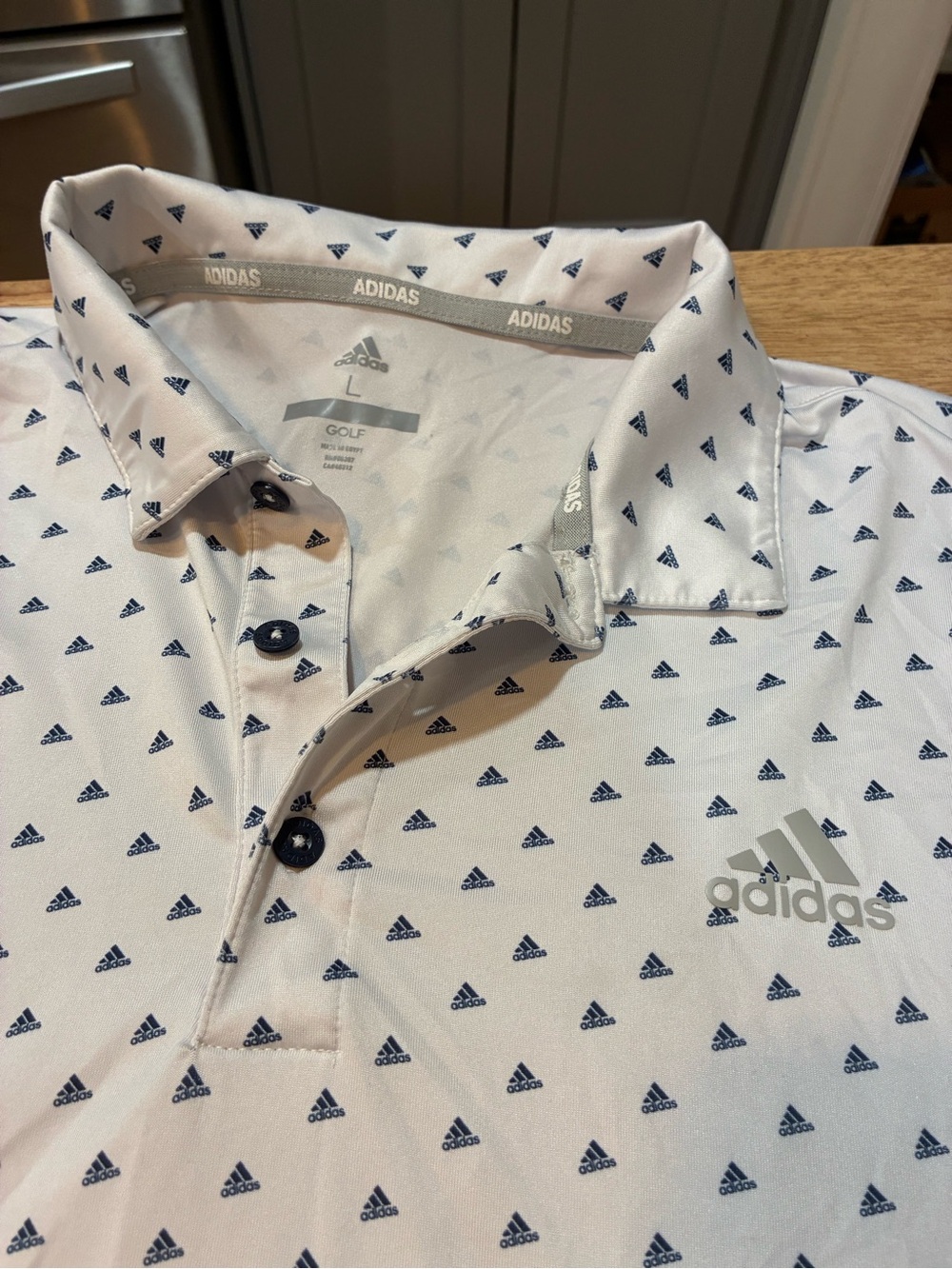 Adidas Mens Golf Polo White All Over Logo Short Sleeve Adi-Print L F88